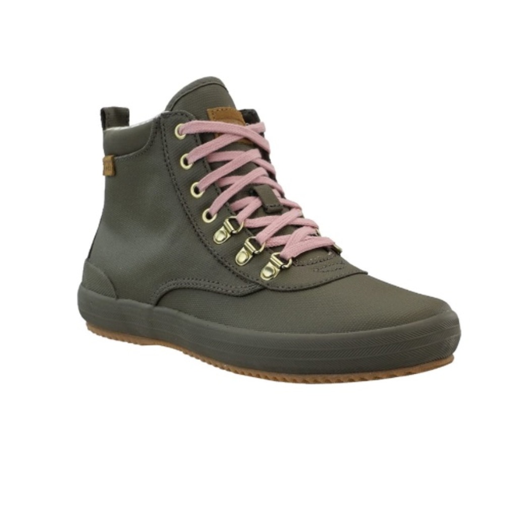 Keds Olive Ankle Boots with Pink Laces